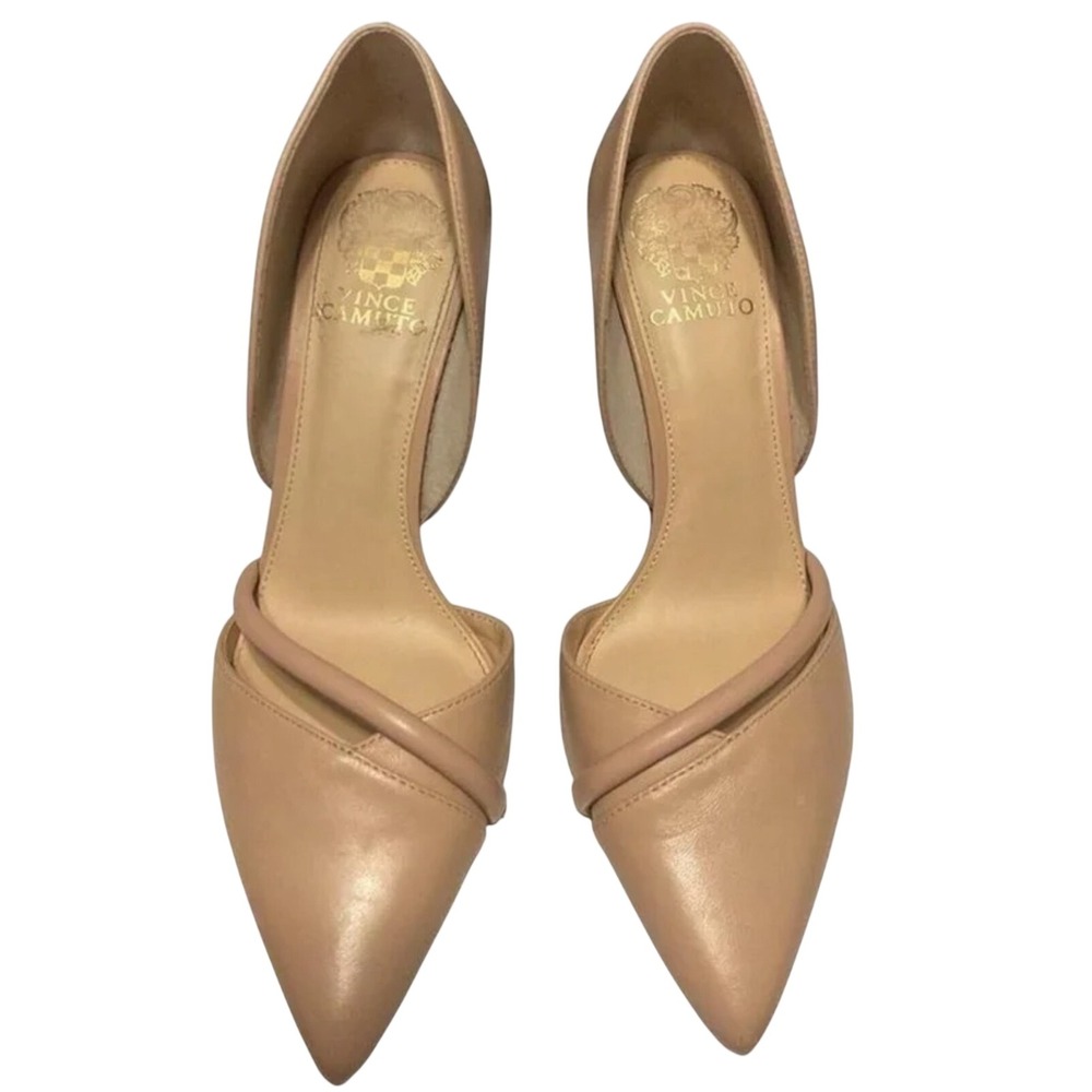Vince Camuto Womens Beige Leather d'Orsay Pointed Toe Stiletto Pumps Heels